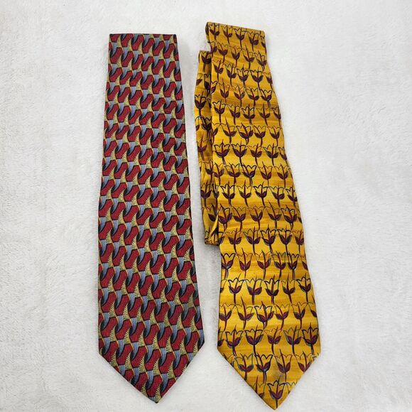 ERMENEGILDO ZEGNA mens lot of 2 silk ties yellow and red multicolor - Picture 1 of 4